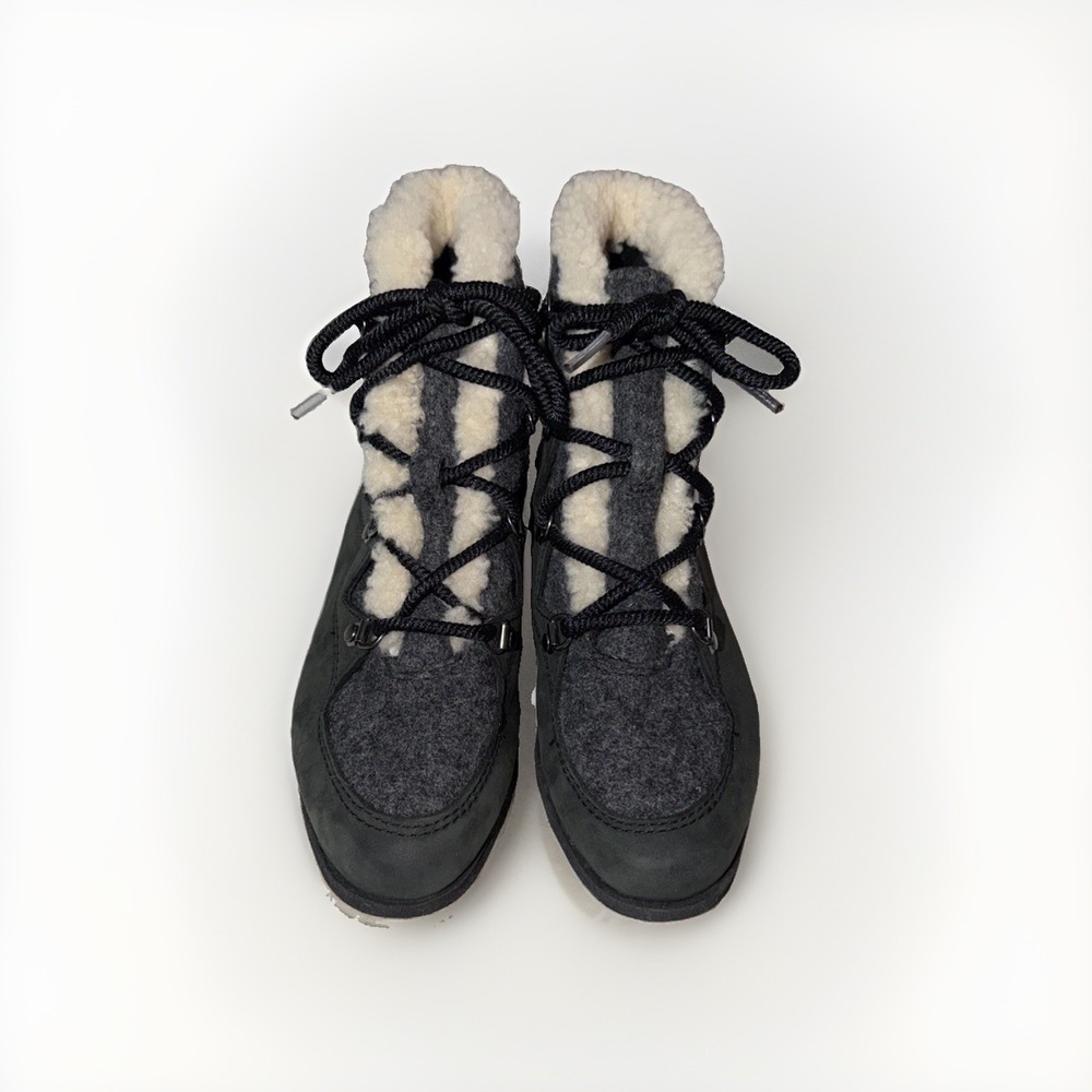 Sorel Sneakchic Alpine Boots Shearling Ankle Size 7.5 Grey Lace Up Booties - Picture 2 of 9